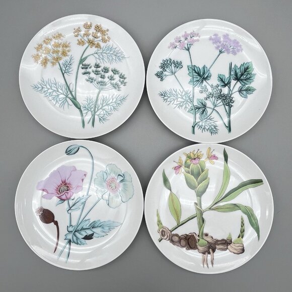 Horchow Other - Set of 4 Horchow Collection Botanical Flowers 7 5/8" Dessert Plate Japan